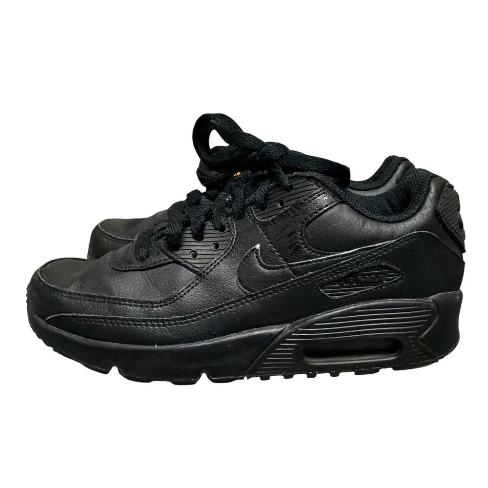 Nike Air Max 90 LTR Triple Black Youth 4.5Y Womens 6 Leather Sneakers CD6864-001